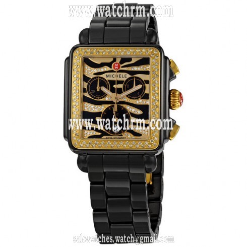 Michele Deco Safari Cheetah Black Ceramic Ladies Watch MWW06F000012