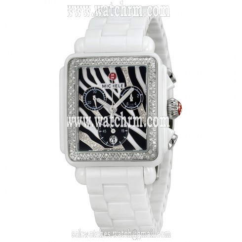 Michele Deco White Ceramic Zebra Dial Ladies Watch MWW06F000010