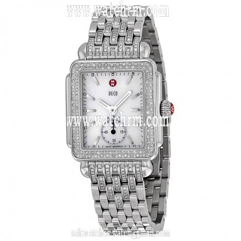 Michele Deco White Pearl Diamond Bezel Ladies Watch MWW06V000041
