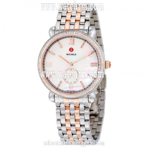 Michele Gracile White Mother of Pearl Dial Two-tone Steel Diamond Ladies Watch MWW26A000005