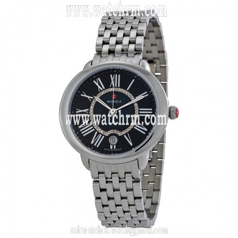 Michele Serein 16 Black Diamond Dial Stainless Steel Ladies Watch MWW21B000026
