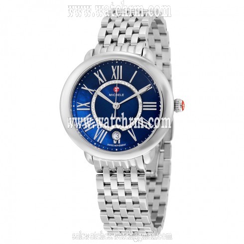 Michele Serein 16 Blue Mother of Pearl Diamond Dial Stainless Steel Ladies Watch MWW21B000077