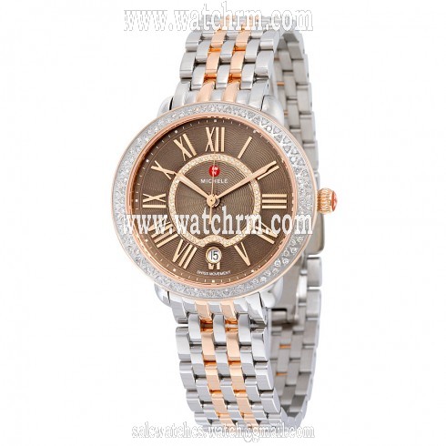 Michele Serein 16 Diamond Two Tone Rose Gold Cocoa Diamond Dial Ladies Watch MWW21B000061