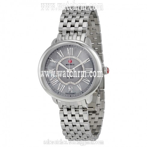 Michele Serein 16 Grey Mother of Pearl Diamond Dial Stainless Steel Ladies Watch MWW21B000040