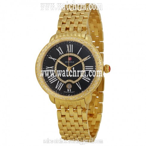 Michele Serein Black Pearl Dial Gold-plated Diamond Ladies Watch MWW21B000051