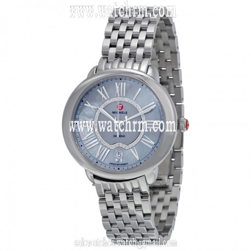 Michele Serein Blue Mother of Pearl Diamond-set Dial Stainless Steel Ladies Watch MWW212B000040