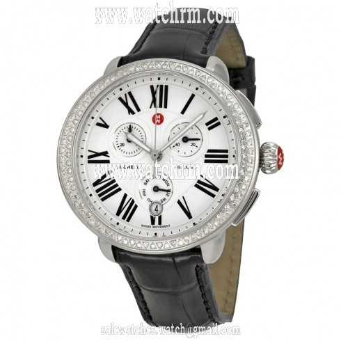Michele Serein Chronograph Silver Dial Brown Leather Ladies Watch MWW21A000003