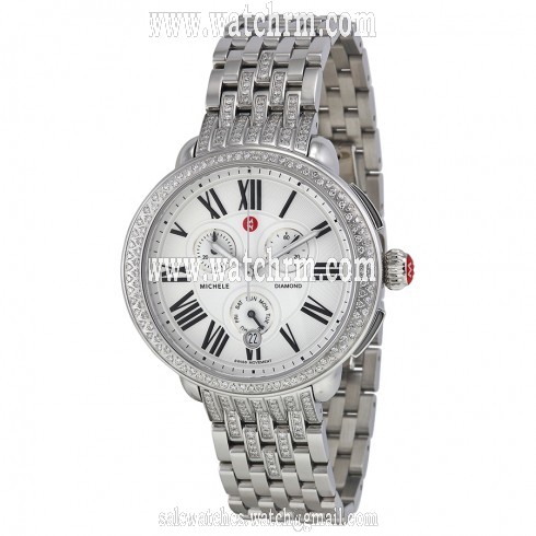 Michele Serein Diamond Silver Dial Chronograph Ladies Watch