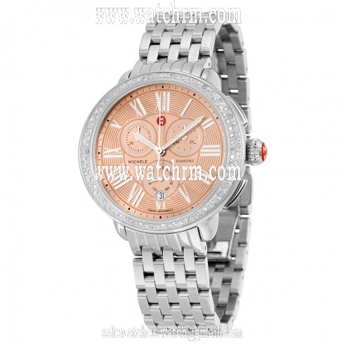 Michele Serein Metallic Rose Gold Mother of Pearl Dial Stainless Steel Diamond Ladies Watch MWW21A000046
