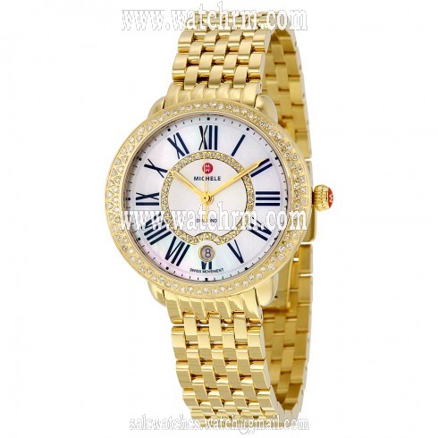 Michele Serein White Mother of Pearl Dial 18kt Gold-plated Ladies Watch MWW21B000031