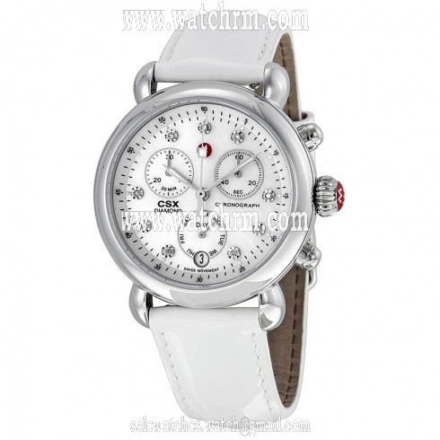 Michele Signature CSX-36 Mother of Pearl Dial White Leather Ladies Watch MWW03M000122