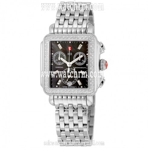 Michele Signature Deco Black Dial Diamond Bezel Stainless Steel Ladies Watch MWW06P000171