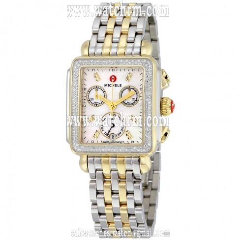 Michele Signature Deco Chronograph Diamond Mother of Pearl Dial Ladies Watch MWW06P000108