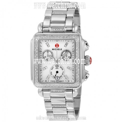 Michele Signature Deco Diamond Chronograph Mother of Pearl Ladies Watch MWW06P000103