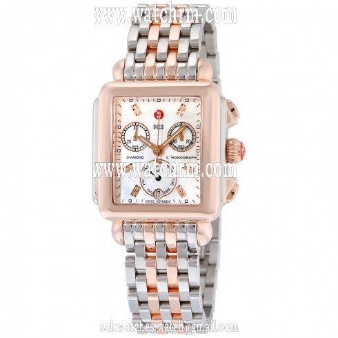 Michele Signature Deco Diamond Mother of Pearl Two-tone Ladies Watch MWW06P000234