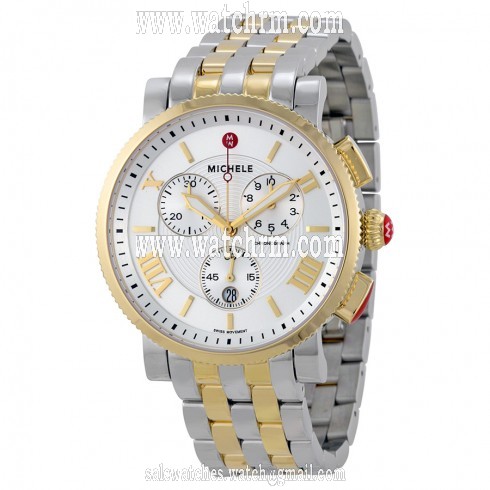 Michele Sport Sail Large Chronograph White Dial Two-tone Ladies Watch MWW01K000103