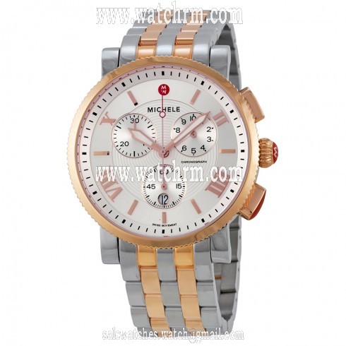 Michele Sport Sail Large Chronograph White Dial Two-tone Ladies Watch MWW01K000104