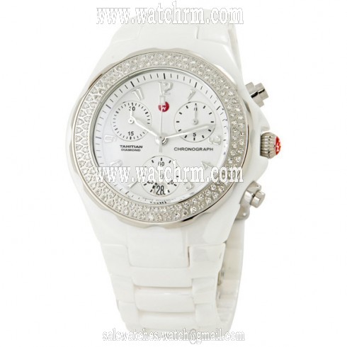 Michele Tahitian Ceramic White Diamond 36mm Ladies Watch MWW12B000001
