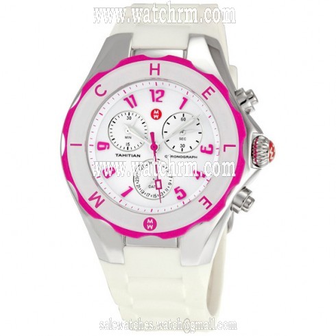 Michele Tahitian Jelly Bean Large White and Hot Pink Ladies Watch MWW12F000024