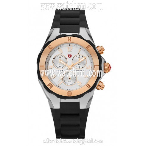 Michele Tahitian Jelly Bean Silver Dial Black Silicone Ladies Watch MWW12F000059