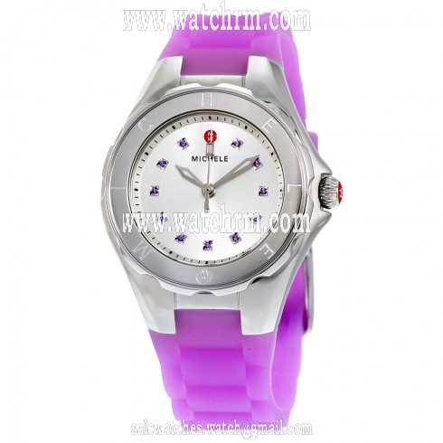 Michele Tahitian Jelly Beans Petite Sunray Silver White with Purple Topaz Stones Dial Ladies Watch MWW12P000009