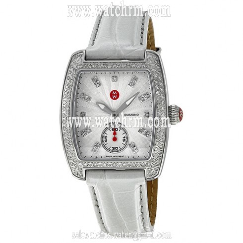Michele Urban Mini Silver Dial White Leather Ladies Watch MWW02A000562