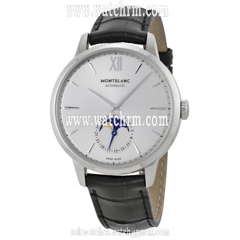 Montblanc Meisterstuck Heritage Moonstruck Silver Dial Black Leather Men's Watch 110699