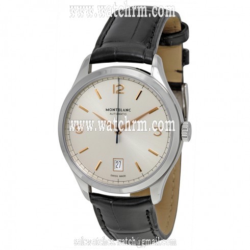 Montblanc Heritage Chronometrie Automatic Silvery-White Dial Black Leather Strap Men's Watch 112520
