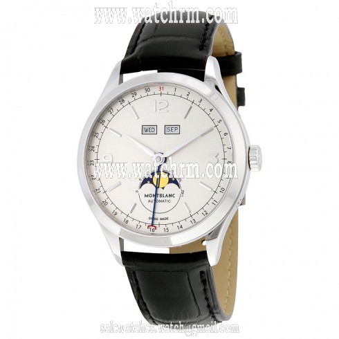 Montblanc Heritage Chronometrie Perpetual Calendar Automatic Silvery White Dial Black Leather Men's Watch 112538