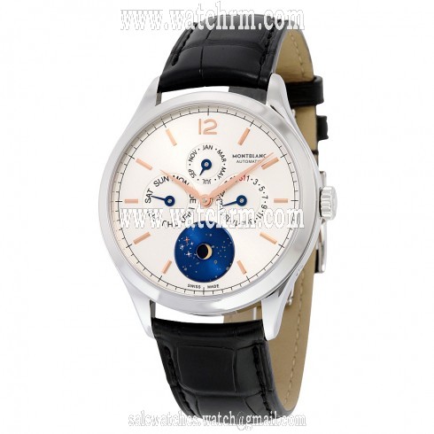 Montblanc Heritage Chronometrie Quantieme Automatic Silver Dial Black Leather Men's Watch 112536