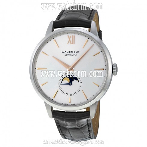 Montblanc Heritage Spirit Automatic Silvery White Dial Black Leather Men's Watch 111620