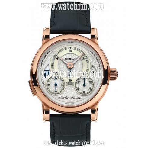 Montblanc Nicolas Riessec Silver Dial Chronograph 18K Rose Gold Men's Watch 112358