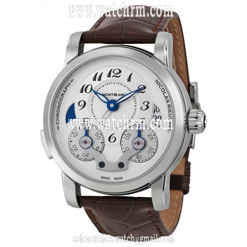 Montblanc Nicolas Rieussec Chronograph Automatic Silver Dial Brown Leather Men's Watch 106487