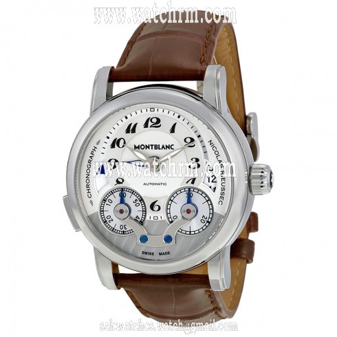 Montblanc Nicolas Rieussec Chronograph Silver Dial Brown Leather Men Watch 104273