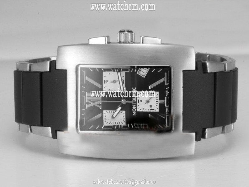 Montblanc Profile Chronograph 08487 Rectangle Mens Stainless Steel Case Watch