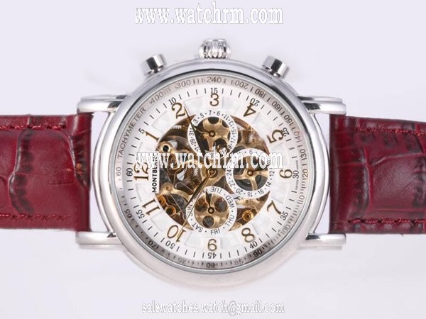 Montblanc Skeleton Chronograph M29430 Red Crocodile Leather Strap Womens Round Watch