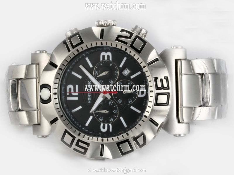 Montblanc Sport Chronograph 03274 Black Dial White Stainless Steel Strap 47mm Watch