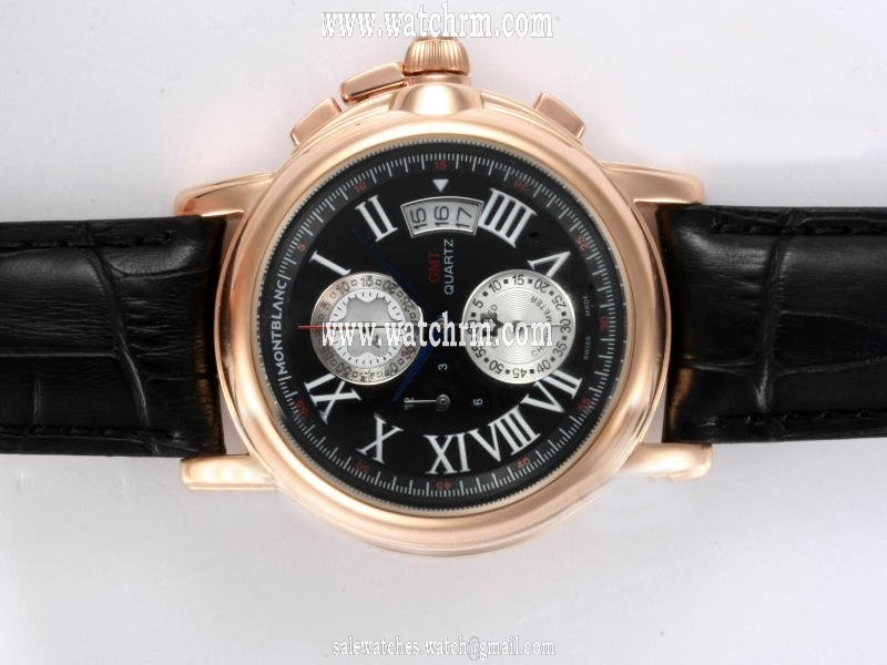 Montblanc Sport Chronograph 102377 Black Dial Rose Gold Bezel Quartz Chronograph Watch