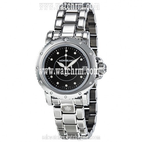 Montblanc Sport Diamond Black Dial Stainless Steel Ladies Watch 102363