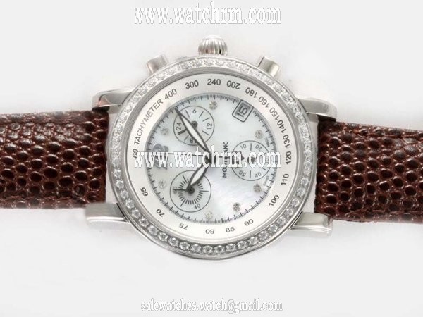 Montblanc Star Automatic 38023 Stainless Steel Bezel Coffee Crocodile Leather Strap White Dial Watch