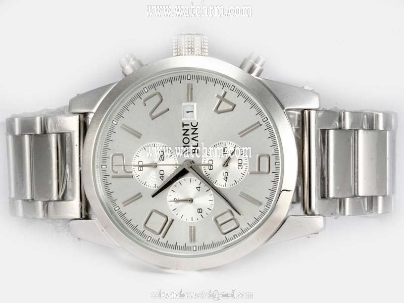 Montblanc Star Chronograph 05222 White Dial Quartz Chronograph Stainless Steel Bezel Watch