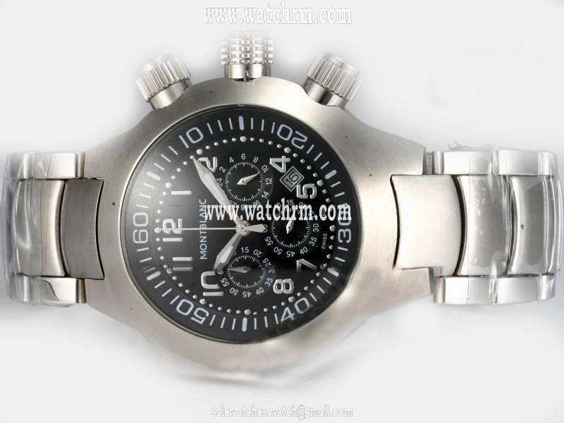 Montblanc Star Chronograph 07152 Round White Stainless Steel Strap Black Dial Watch