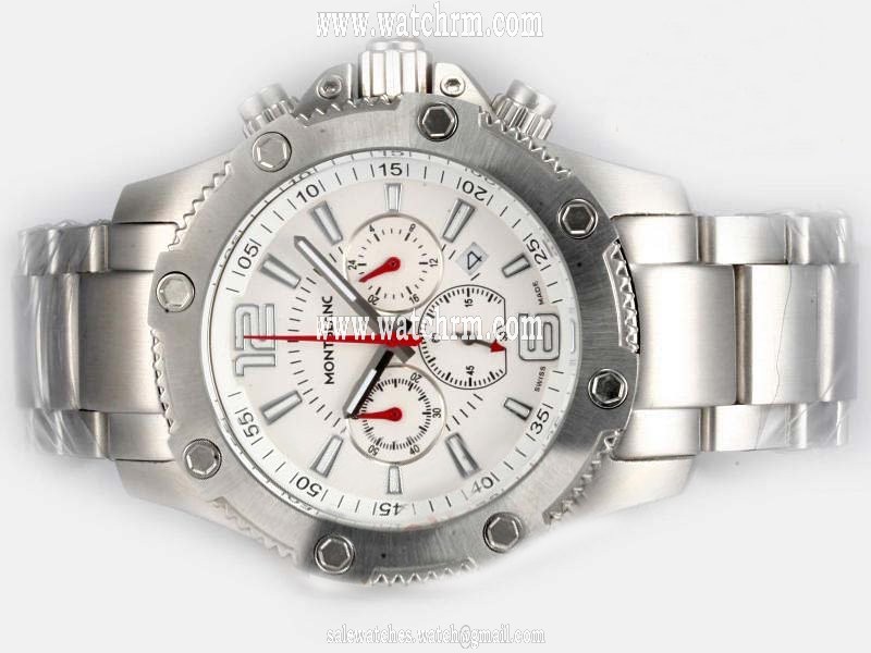 Montblanc Star Chronograph 07255 White Dial Stainless Steel Bezel White Stainless Steel Strap Watch