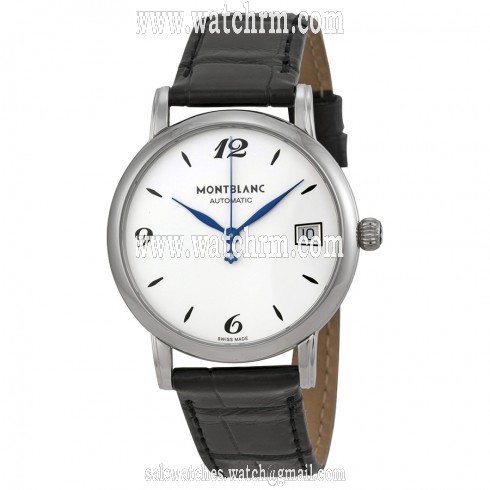 Montblanc Star Classique Automatic Silvery White Dial Black Leather Watch 111590