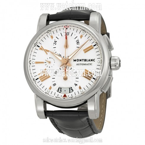 Montblanc Star Silver Dial Chronograph Black Leather Automatic Men's Watch 105856