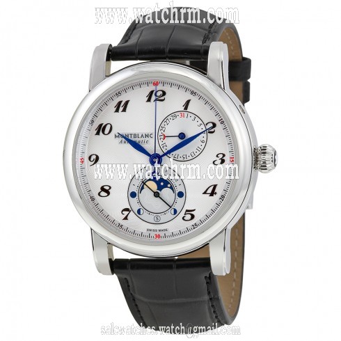 Montblanc Star Twin Moonphase Automatic Silver Dial Black Leather Men's Watch 110642