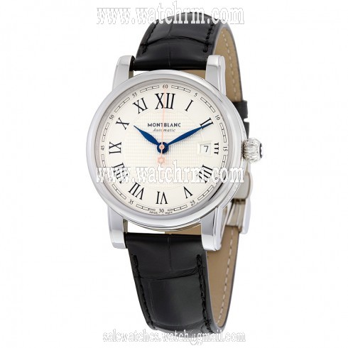 Montblanc Star White Dial Black Leather Men's Watch 113644