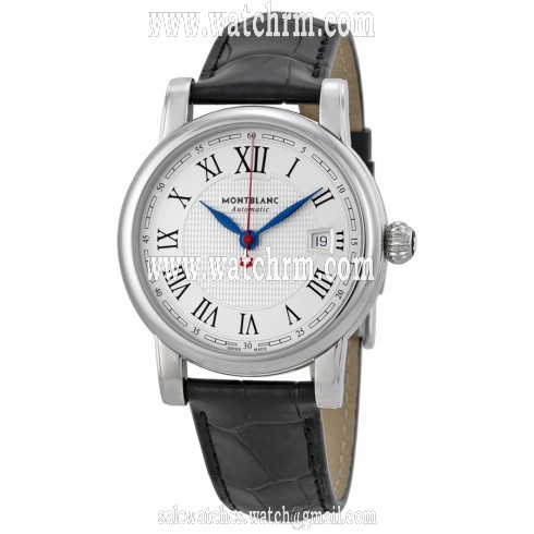 MontBlanc Star White / Silver Dial Black Leather Men's Watch 110705