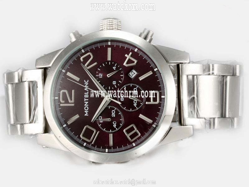 Montblanc Timewalker Chronograph 09669 Round Stainless Steel Case Brown Dial Watch