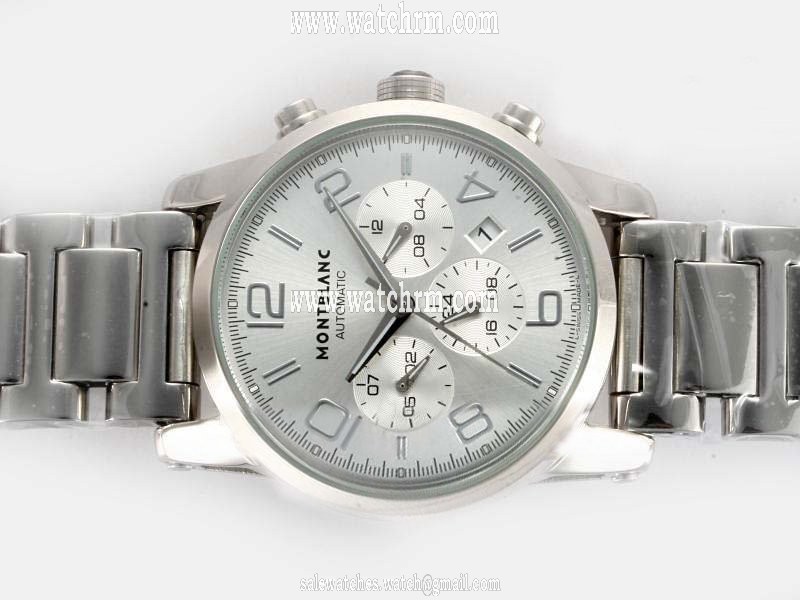 Montblanc Timewalker Chronograph 09669 Round White Stainless Steel Strap Mens Watch